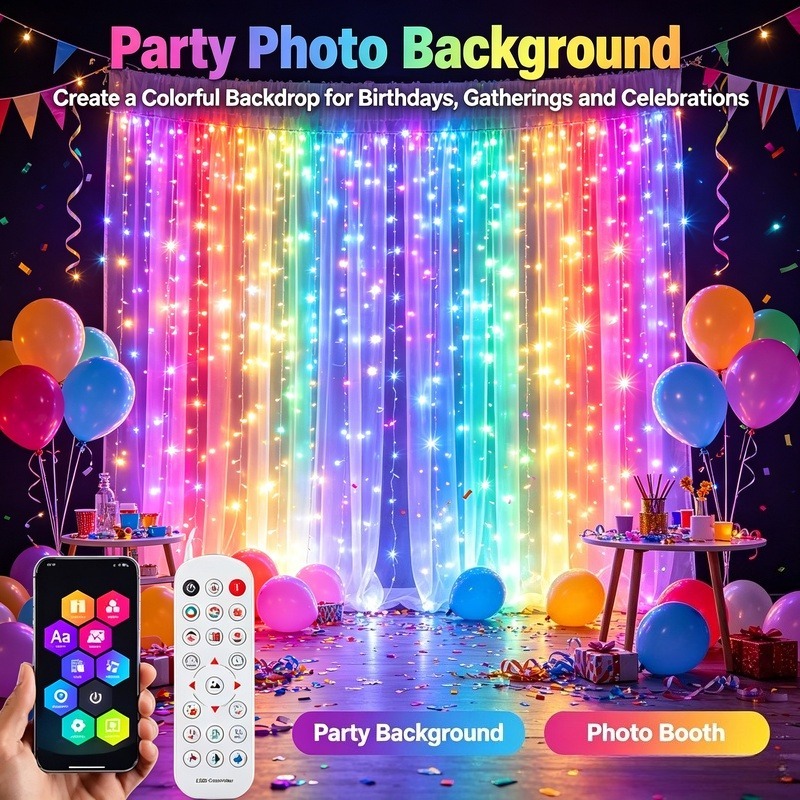 Lighting Christmas Decor - Luzes de Cortina LED Controladas por